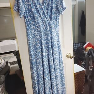 Floral Blue Wrap Dress